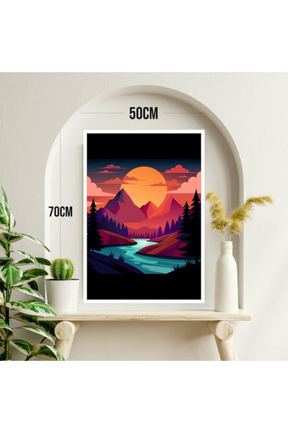 Doğa Manzara Büyük Boy Renkli Solmaz Kaliteli Baskı Çerçeve Görünümlü MDF Tablo 70x50cm 29