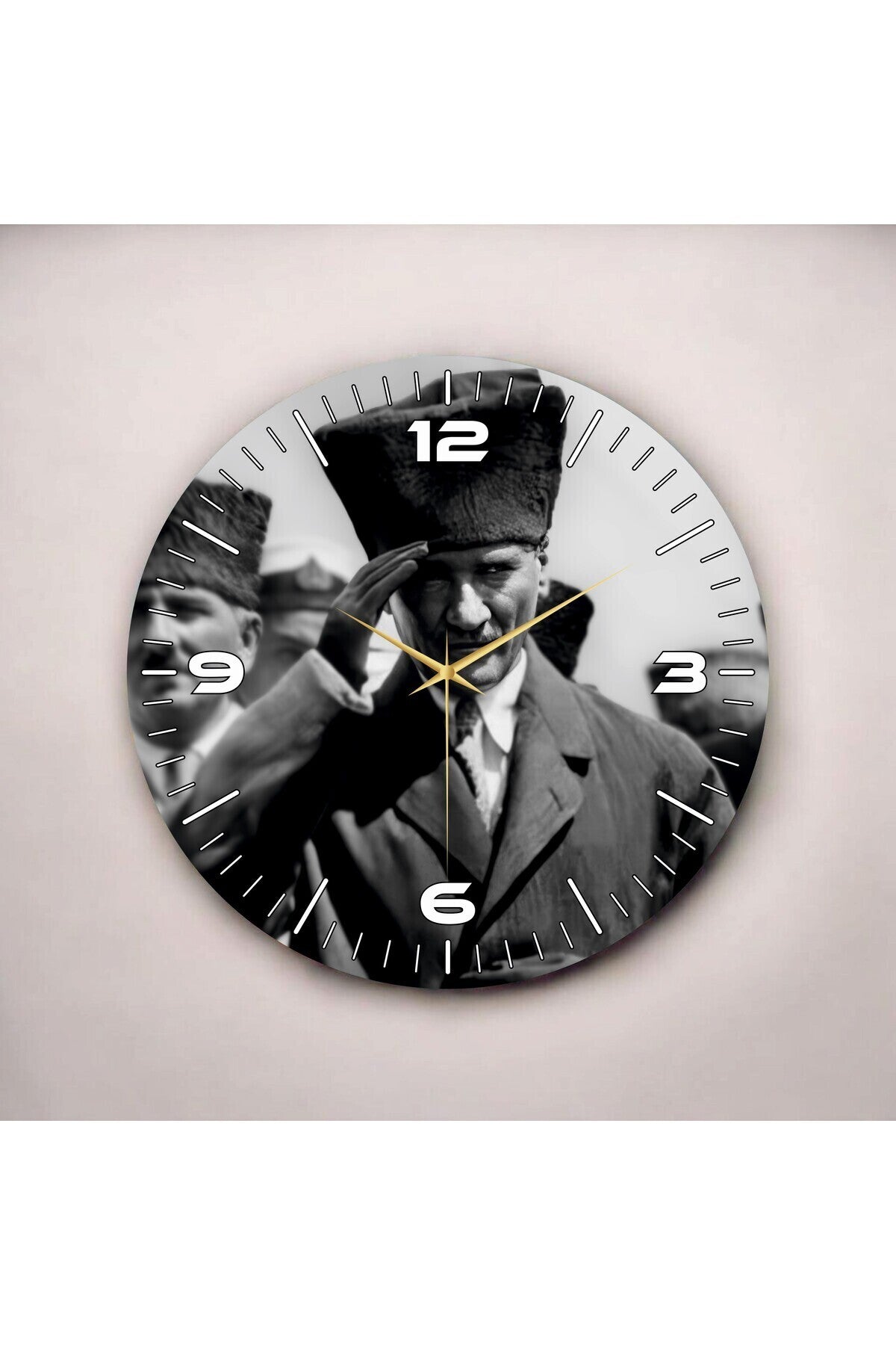 Mustafa Kemal Atatürk Siyah Beyaz Renkli Baskı Sayılı Hediyelik Ahşap Sessiz Tablo Duvar Saati