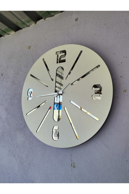 Beyaz Renk Hediyelik Ahşap Dekoratif Farklı Desenli Duvar Saati 50cm