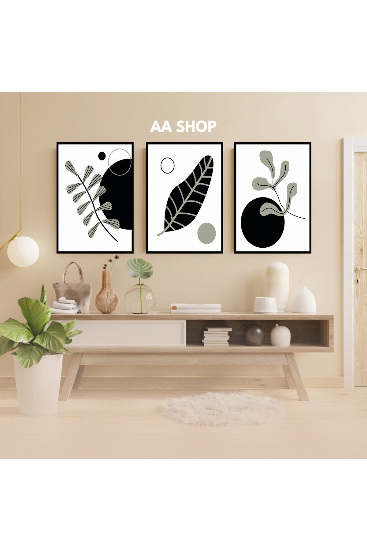 3 Parça Çiçek Yaprak Renkli Solmaz Kaliteli Baskı Çerçeve Görünümlü MDF Tablo Set 55