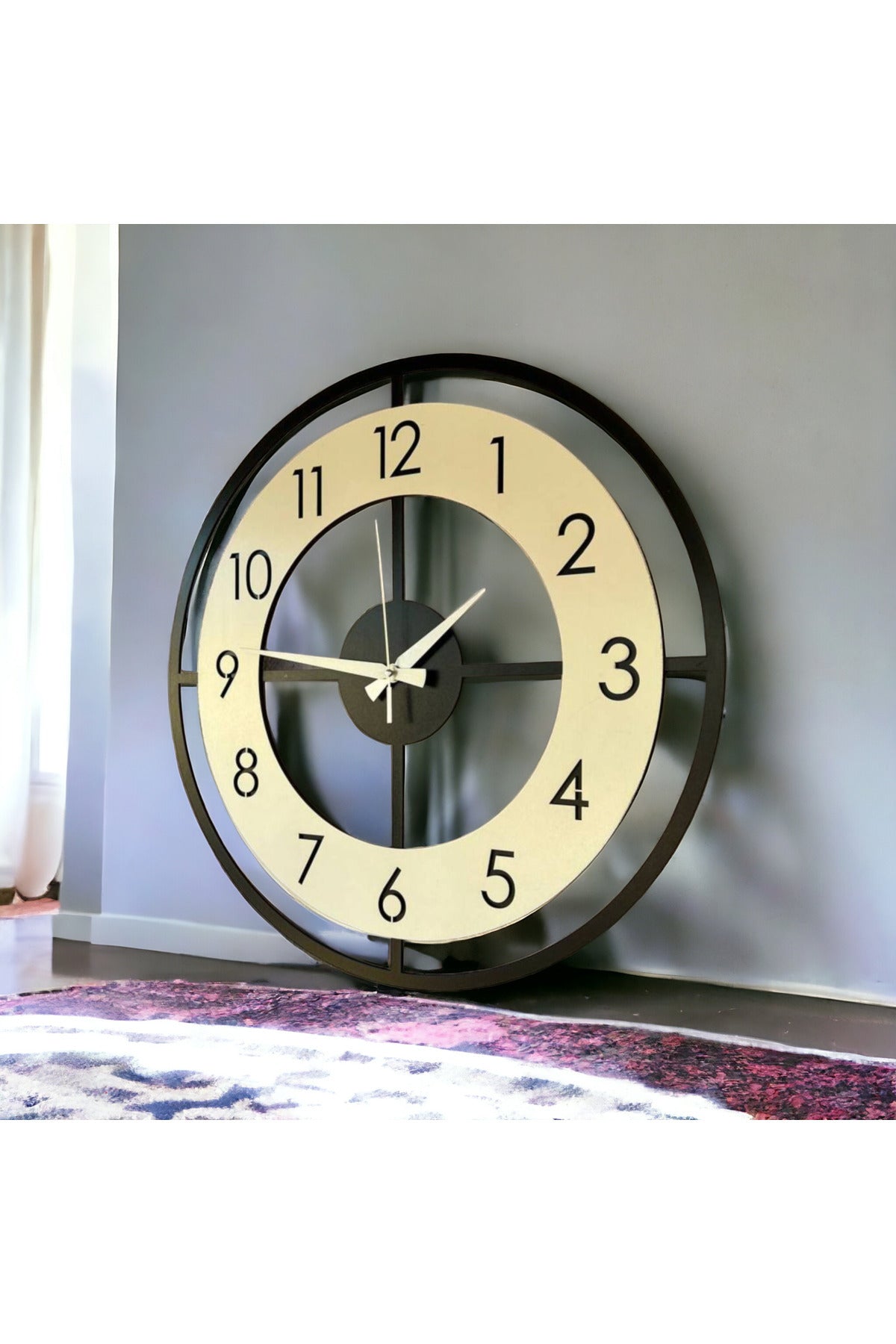 Ahşap Siyah Beyaz Mobilya Renk Desenli Hediyelik Sessiz Duvar Saati 50cm