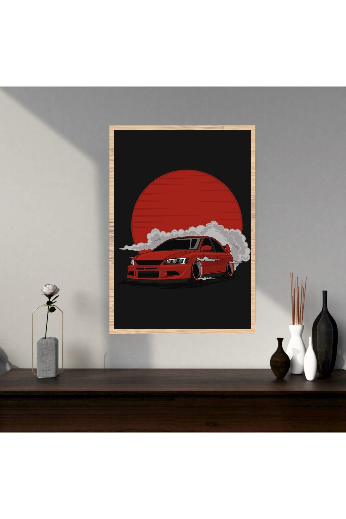 Araba Drift Büyük Boy Renkli Solmaz Kaliteli Baskı Çerçeve Görünümlü MDF Tablo 70x50cm 255