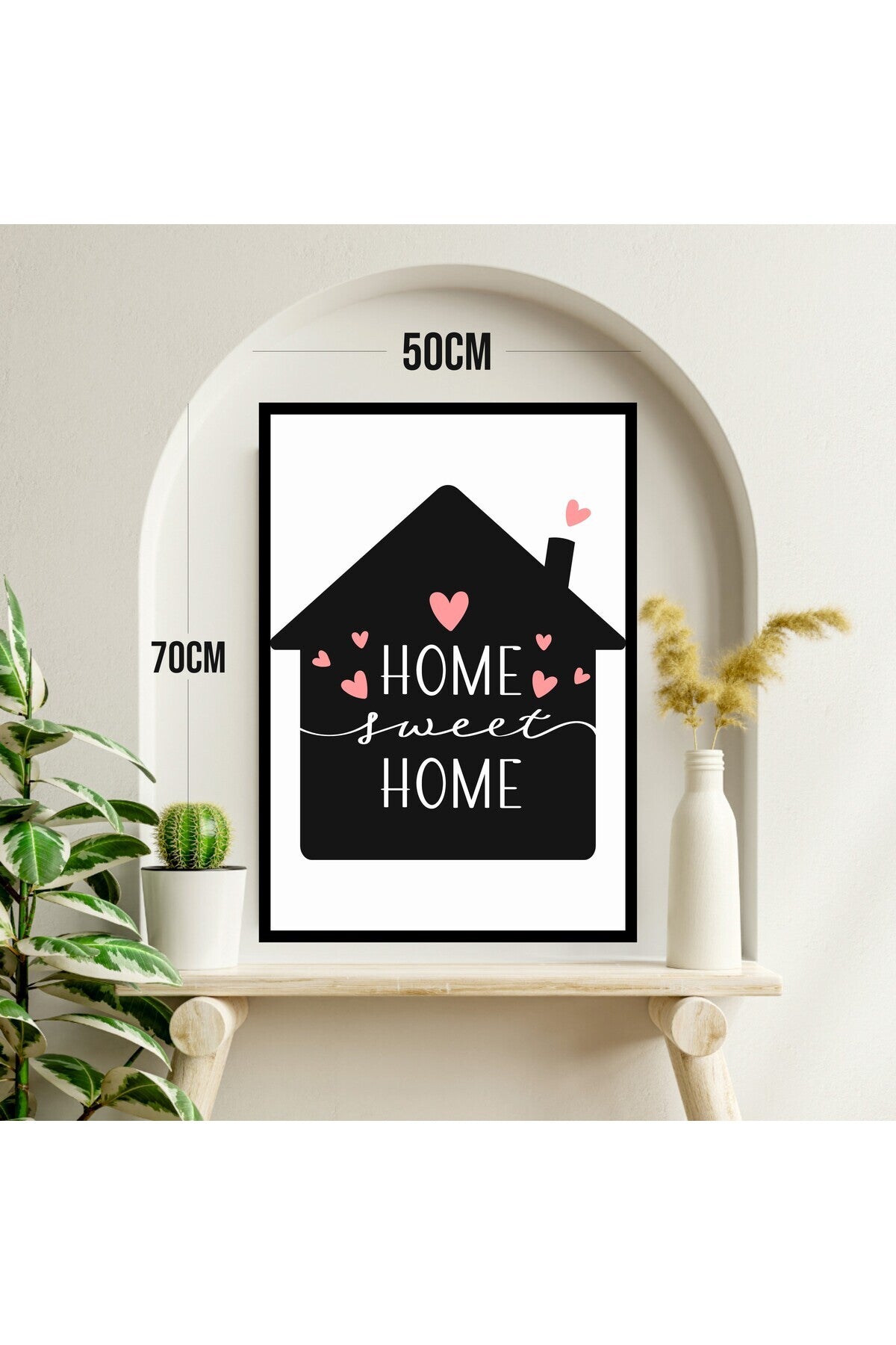 Home Sweet Motto Büyük Boy Renkli Solmaz Kaliteli Baskı Çerçeve Görünümlü MDF Tablo 70x50cm 237