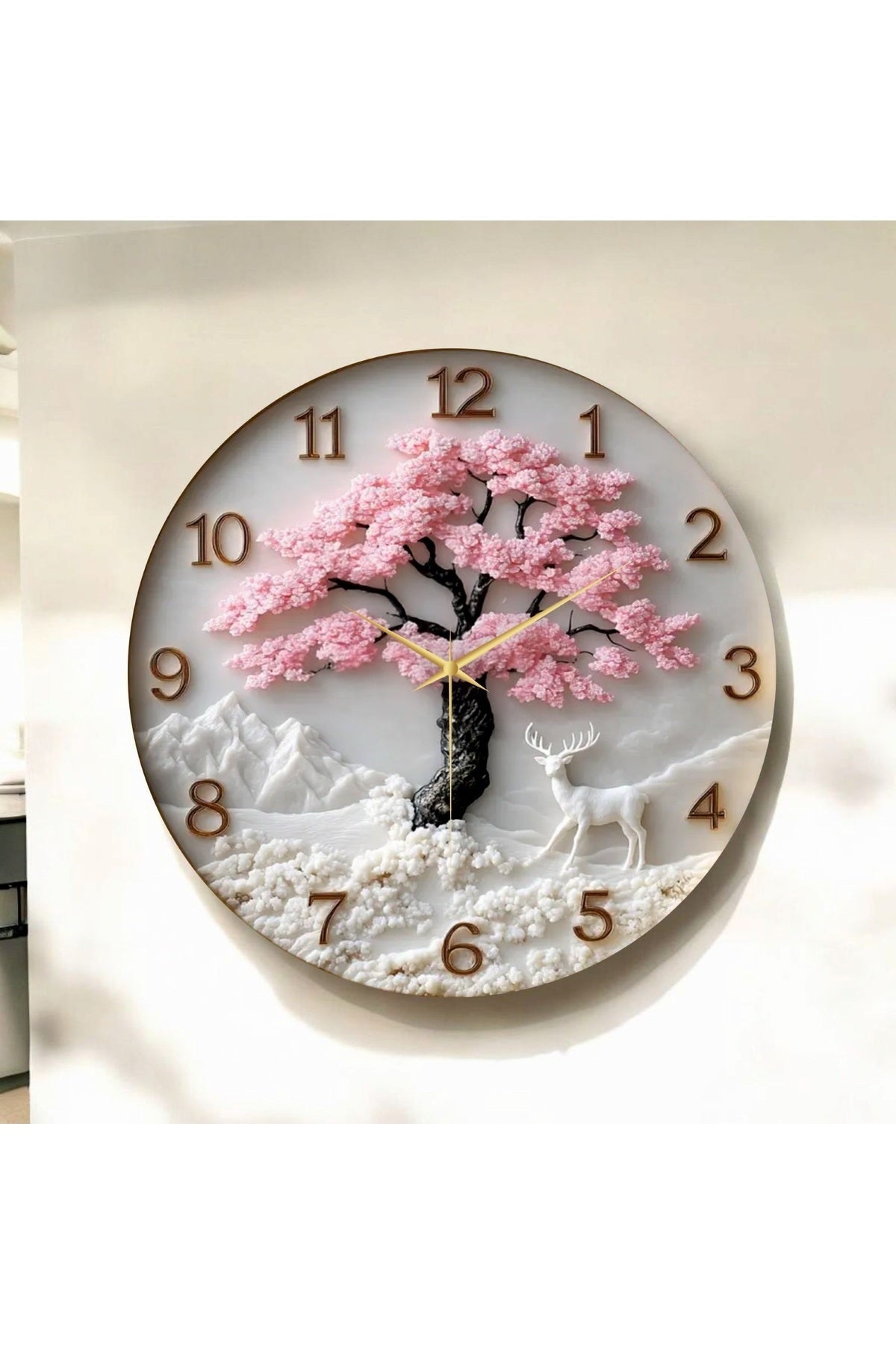 Renkli Baskı Ağaç Doğa Desenli Sayılı Hediyelik Ahşap Sessiz Tablo Duvar Saati