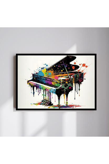 Müzik Piano Büyük Boy Renkli Solmaz Kaliteli Baskı Çerçeve Görünümlü MDF Tablo 70x50cm 123