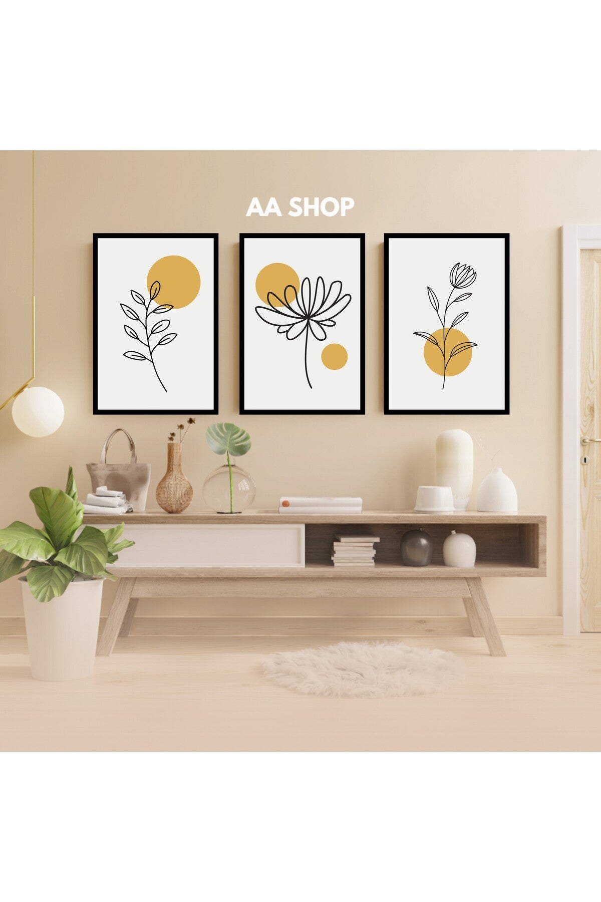 3 Parça Çiçek Papatya Renkli Solmaz Kaliteli Baskı Çerçeve Görünümlü MDF Tablo Set 26