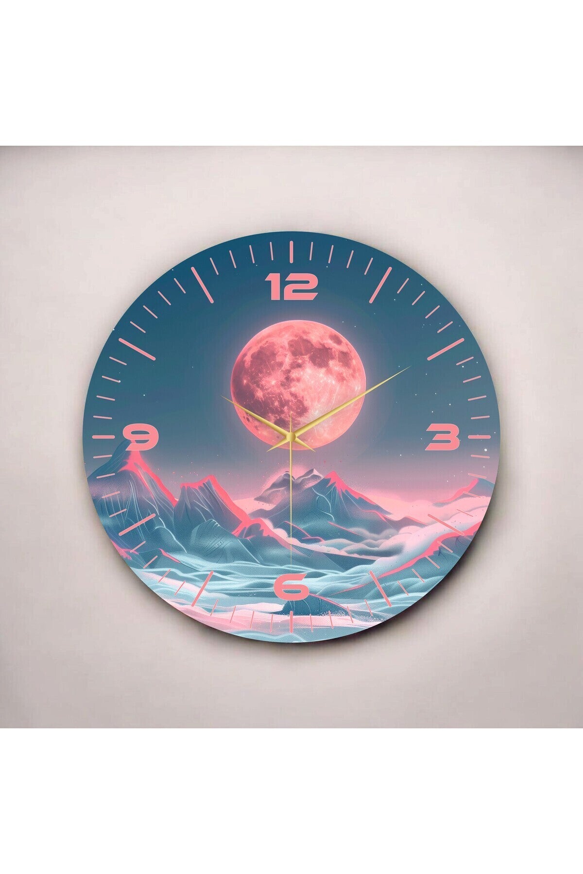Renkli Baskı Ay Dağ Doğa Desenli Sayılı Hediyelik Ahşap Sessiz Tablo Duvar Saati