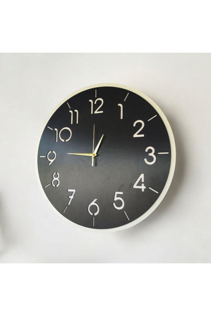 Ahşap Siyah Renk Sade Sayılı Hediyelik Sessiz Duvar Saati 50cm