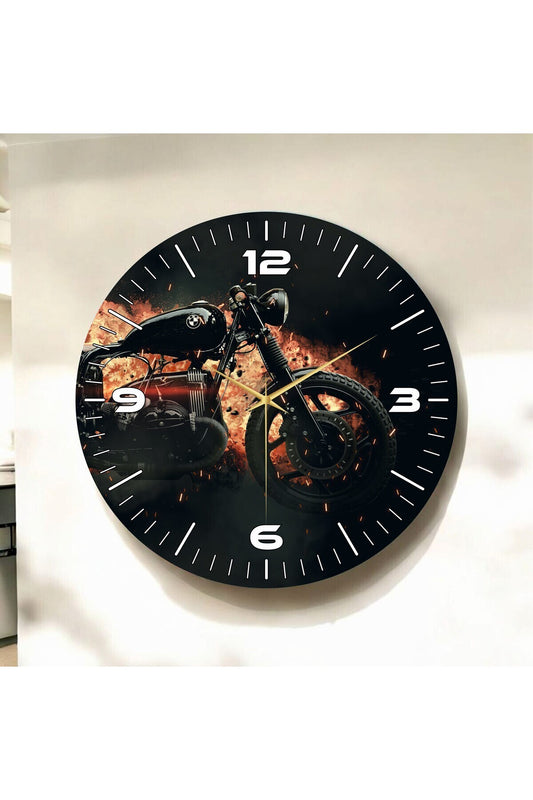 Renkli Baskı Motor Desenli Sayılı Hediyelik Ahşap Sessiz Tablo Duvar Saati