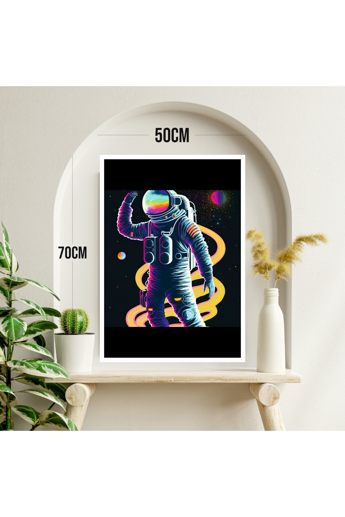Astronot Uzay Büyük Boy Renkli Solmaz Kaliteli Baskı Çerçeve Görünümlü MDF Tablo 70x50cm 48