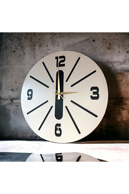 Beyaz Renk Hediyelik Ahşap Dekoratif Farklı Desenli Duvar Saati 50cm