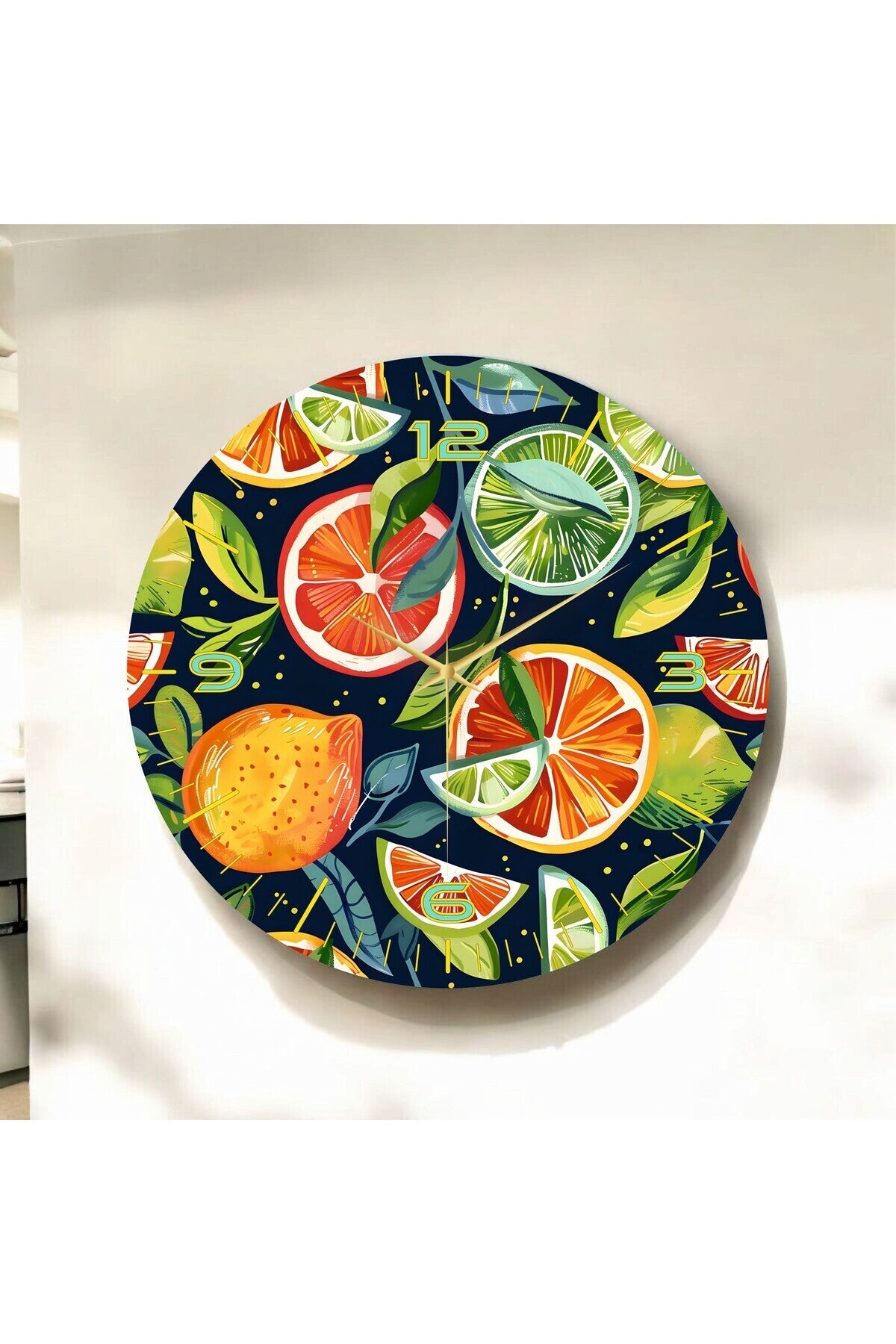 Renkli Baskı Meyve Desenli Sayılı Hediyelik Ahşap Sessiz Tablo Duvar Saati