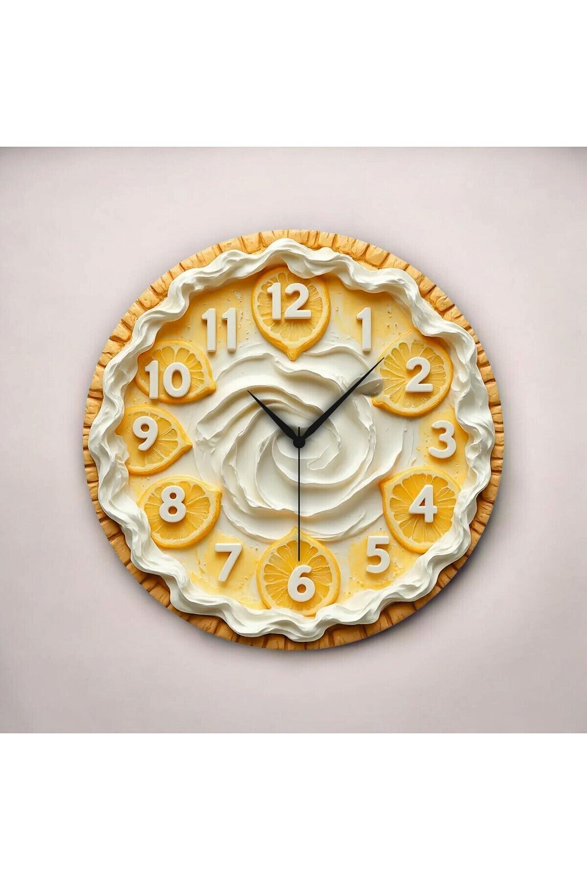 Renkli Baskı Pasta Limon Desenli Sayılı Hediyelik Ahşap Sessiz Tablo Duvar Saati
