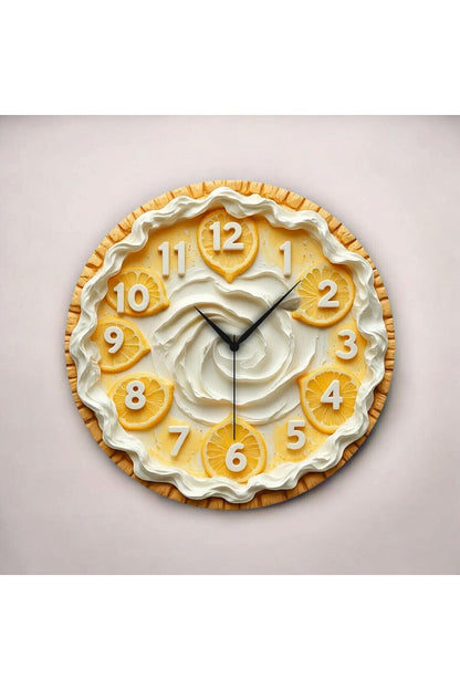Renkli Baskı Pasta Limon Desenli Sayılı Hediyelik Ahşap Sessiz Tablo Duvar Saati