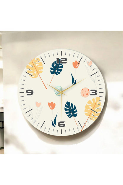 Beyaz Renkli Baskı Yaprak Desenli Sayılı Hediyelik Ahşap Sessiz Tablo Duvar Saati