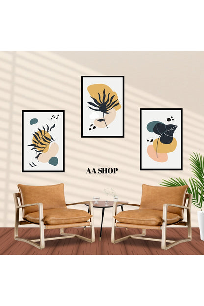 3 Parça Renkli Solmaz Kaliteli Baskı Çerçeve Görünümlü MDF Tablo Set 41