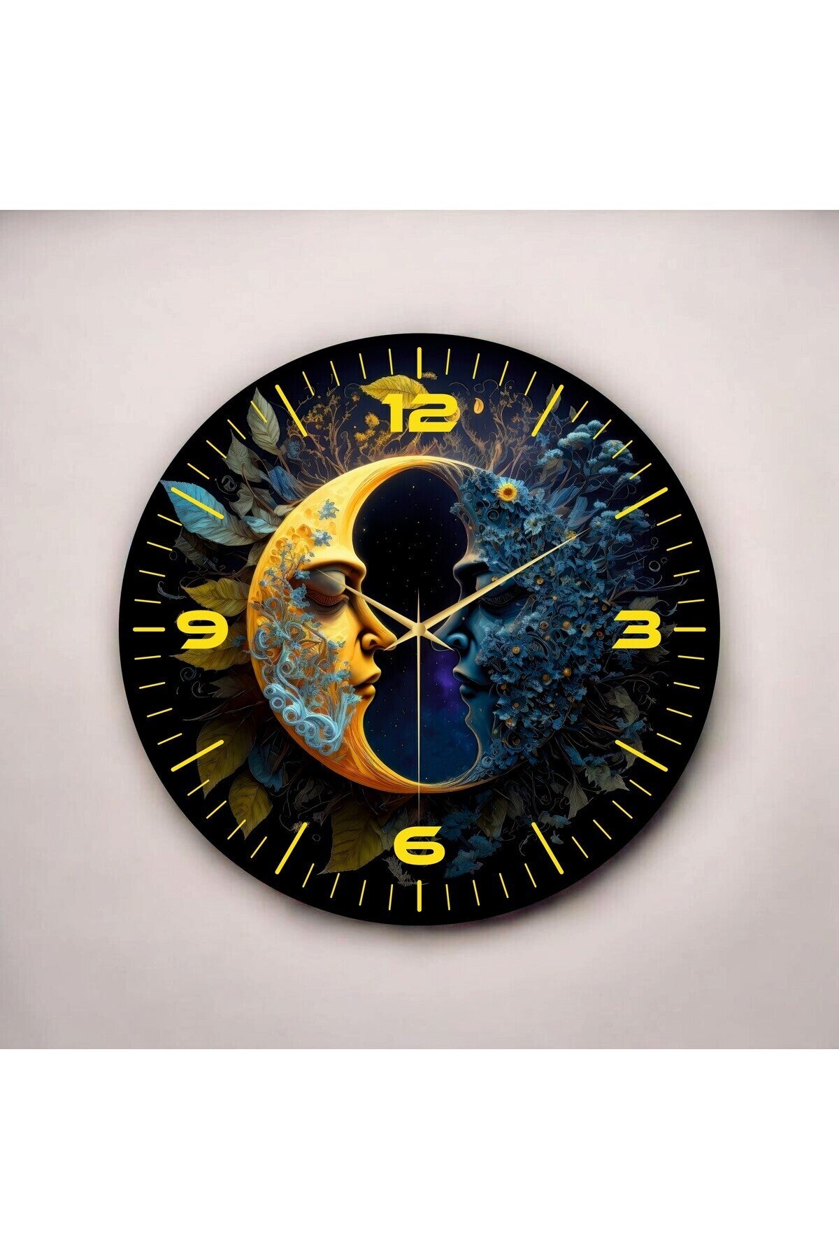 Renkli Baskı Ay Desenli Sayılı Hediyelik Ahşap Sessiz Tablo Duvar Saati
