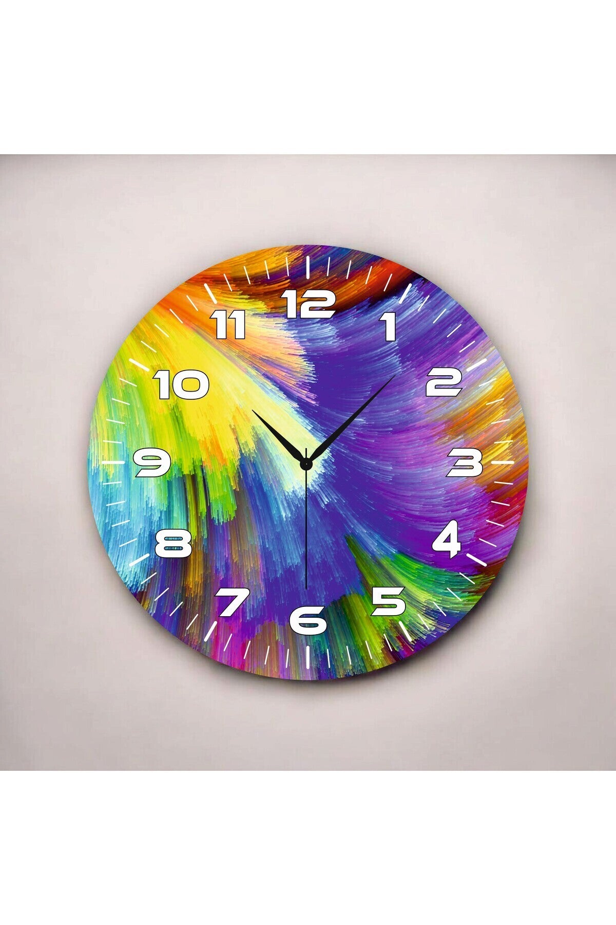 Renkli Baskı Desenli Sayılı Hediyelik Ahşap Sessiz Tablo Duvar Saati