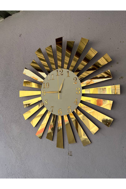 Beyaz Gold Aynalı Pleksi Piyano Model Sayılı Ev Hediyelik Sessiz Duvar Saati