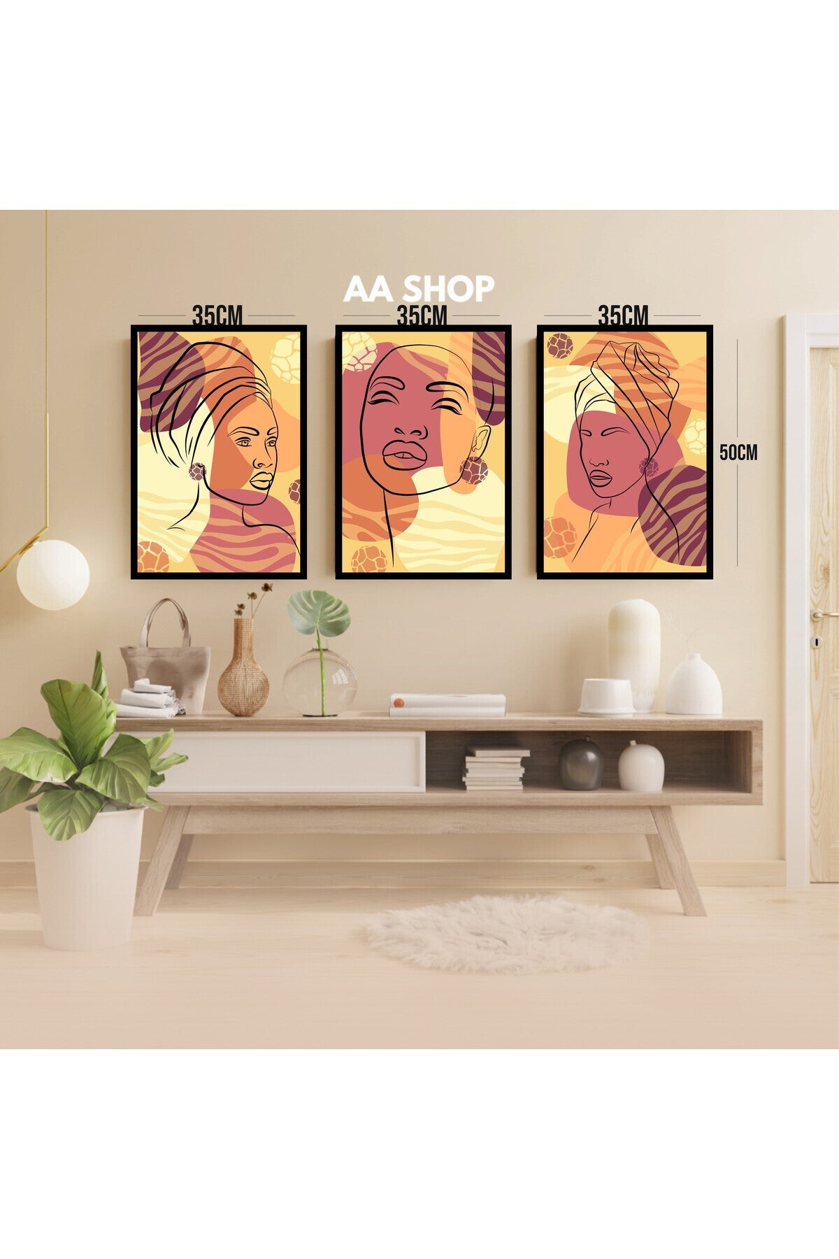 3 Parça Kadın Çiçek Renkli Solmaz Kaliteli Baskı Çerçeve Görünümlü MDF Tablo Set 46