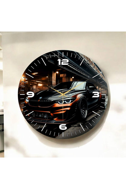 Renkli Baskı Araba Desenli Sayılı Hediyelik Ahşap Sessiz Tablo Duvar Saati