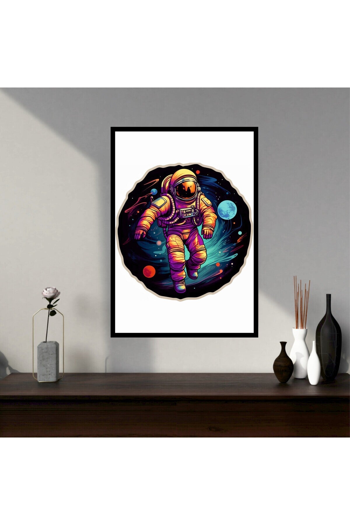 Uzay Astronot Büyük Boy Renkli Solmaz Kaliteli Baskı Çerçeve Görünümlü MDF Tablo 70x50cm 139