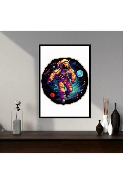 Uzay Astronot Büyük Boy Renkli Solmaz Kaliteli Baskı Çerçeve Görünümlü MDF Tablo 70x50cm 139