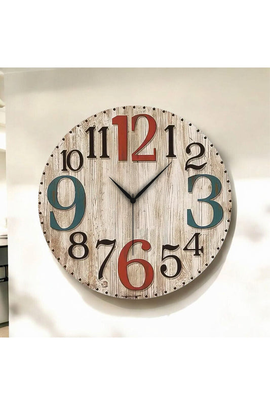 Renkli Baskı Desenli Sayılı Hediyelik Ahşap Sessiz Tablo Duvar Saati