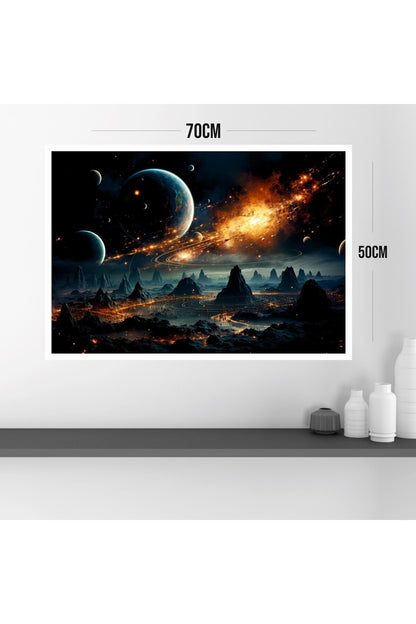 Uzay Manzara Büyük Boy Renkli Solmaz Kaliteli Baskı Çerçeve Görünümlü MDF Tablo 70x50cm 39
