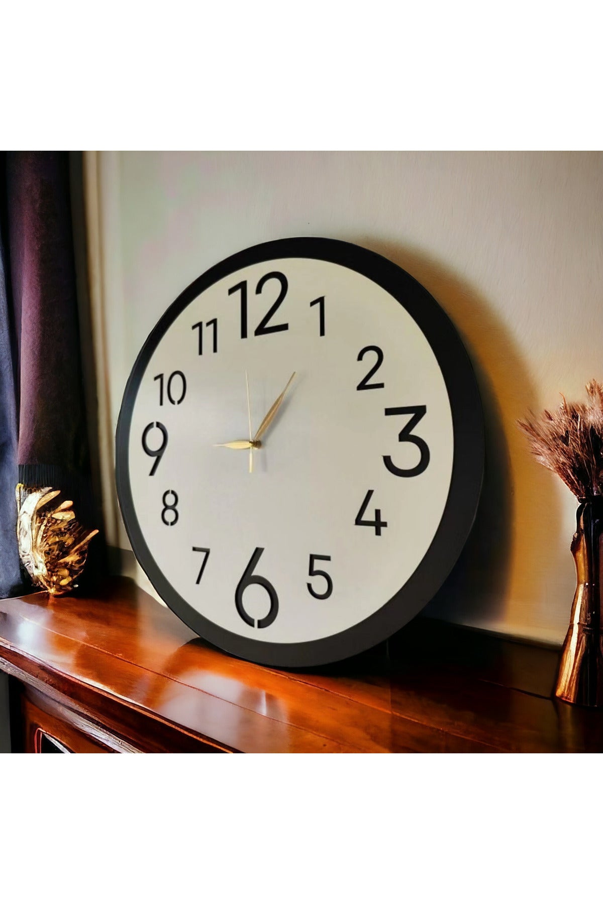 Ahşap Siyah Beyaz Renk Sade Sayılı Hediyelik Sessiz Duvar Saati 50cm