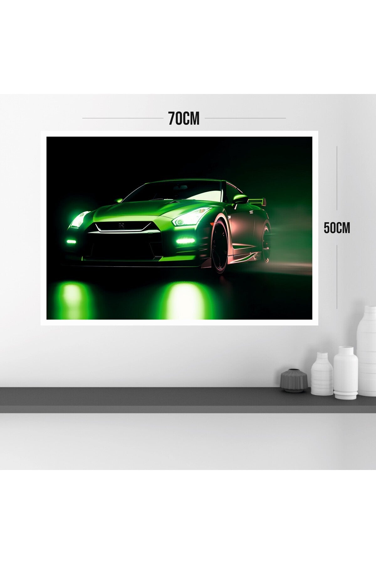 Yeşil Araba Büyük Boy Renkli Solmaz Kaliteli Baskı Çerçeve Görünümlü MDF Tablo 70x50cm 167