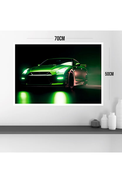 Yeşil Araba Büyük Boy Renkli Solmaz Kaliteli Baskı Çerçeve Görünümlü MDF Tablo 70x50cm 167