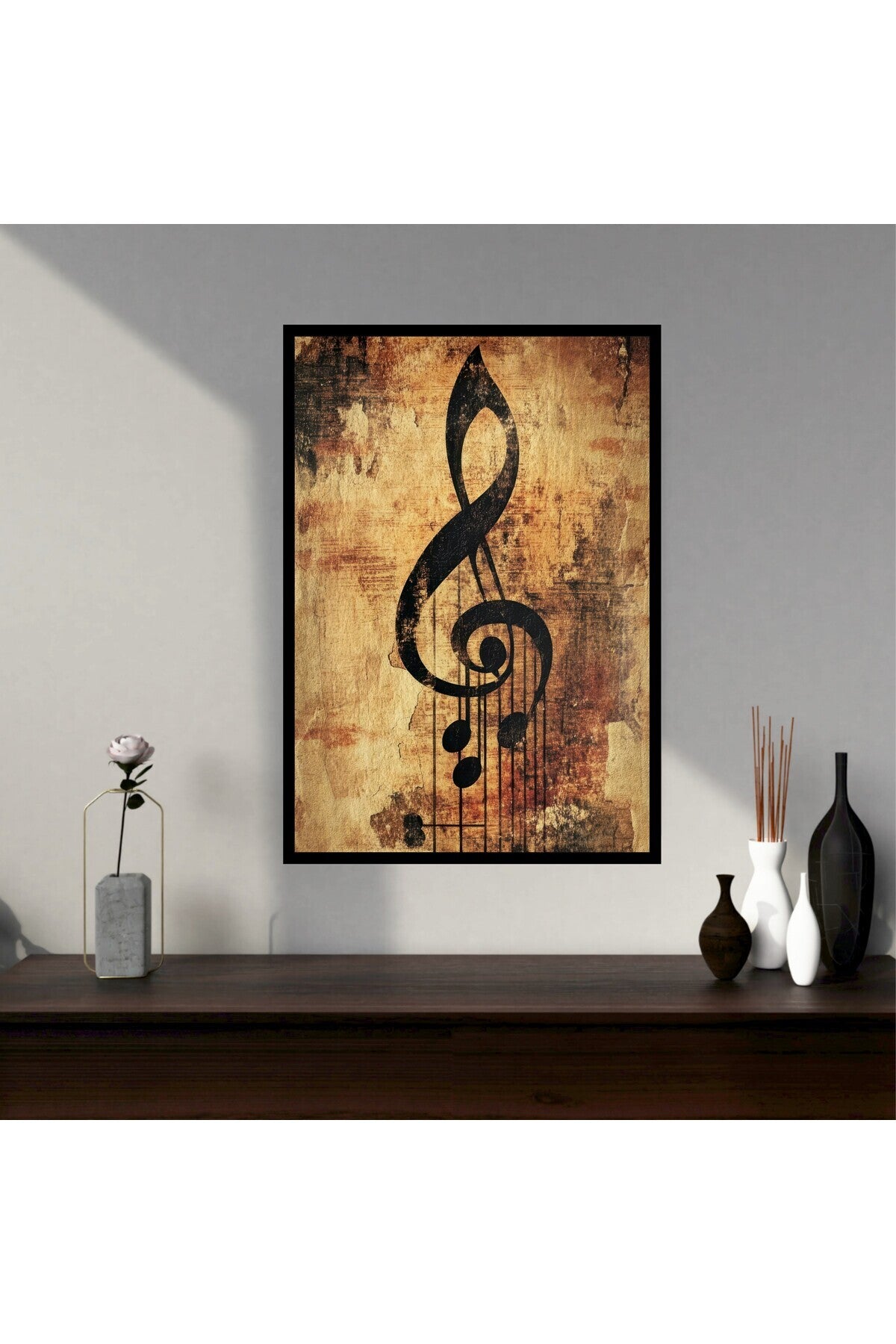 Müzik Nota Büyük Boy Renkli Solmaz Kaliteli Baskı Çerçeve Görünümlü MDF Tablo 70x50cm 121