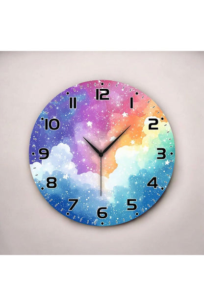 Renkli Baskı Desenli Sayılı Hediyelik Ahşap Sessiz Tablo Duvar Saati