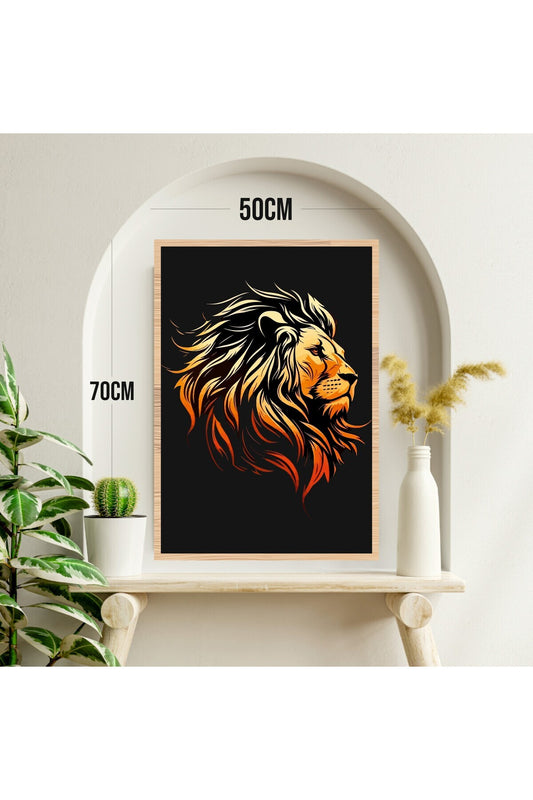 Aslan Hayvan Büyük Boy Renkli Solmaz Kaliteli Baskı Çerçeve Görünümlü MDF Tablo 70x50cm 187