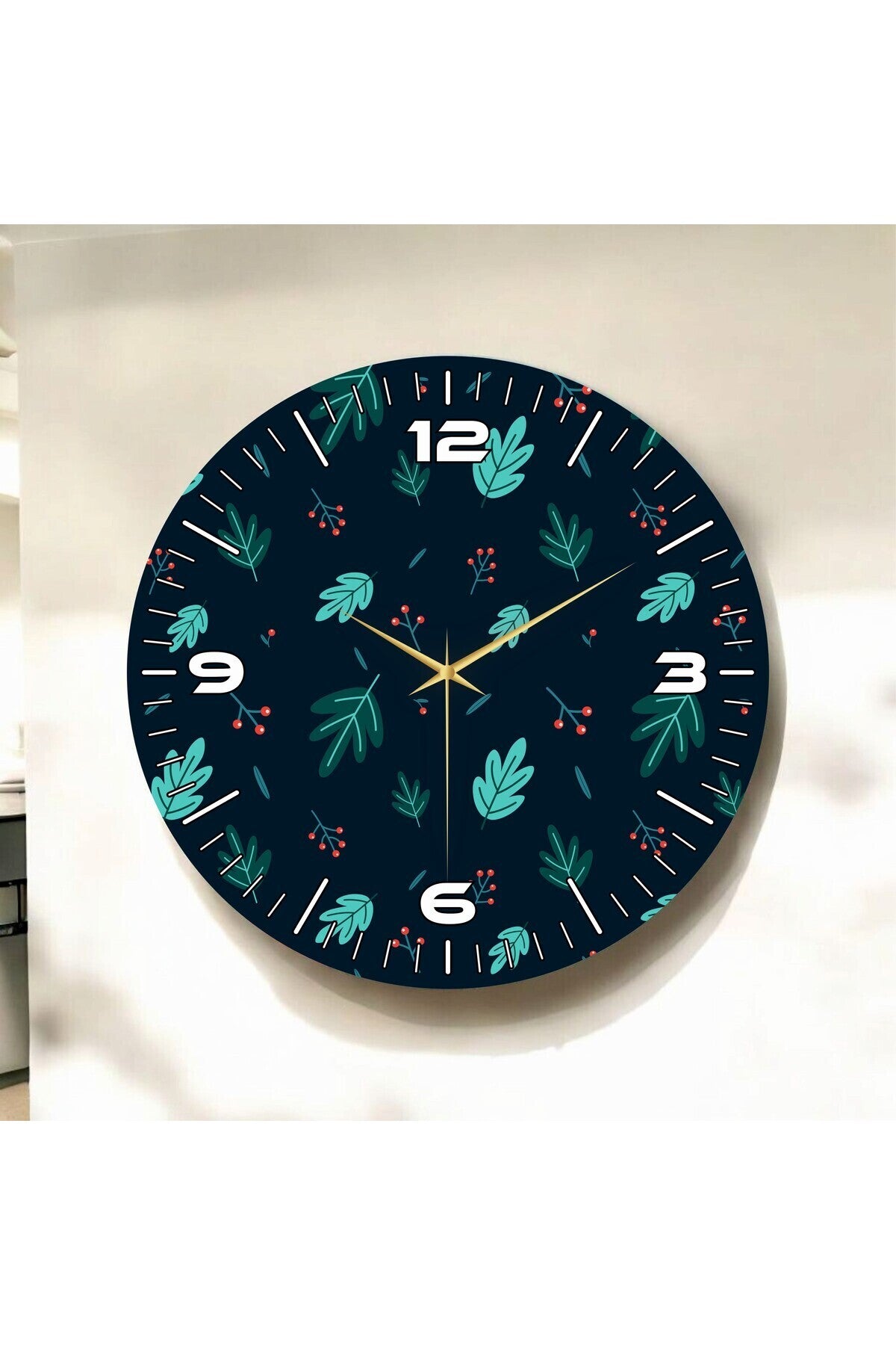 Renkli Baskı Yaprak Çiçek Desenli Sayılı Hediyelik Ahşap Sessiz Tablo Duvar Saati