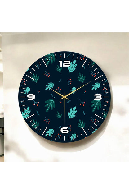 Renkli Baskı Yaprak Çiçek Desenli Sayılı Hediyelik Ahşap Sessiz Tablo Duvar Saati