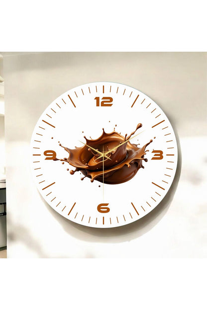 Renkli Baskı Çikolata Desenli Sayılı Hediyelik Ahşap Sessiz Tablo Duvar Saati