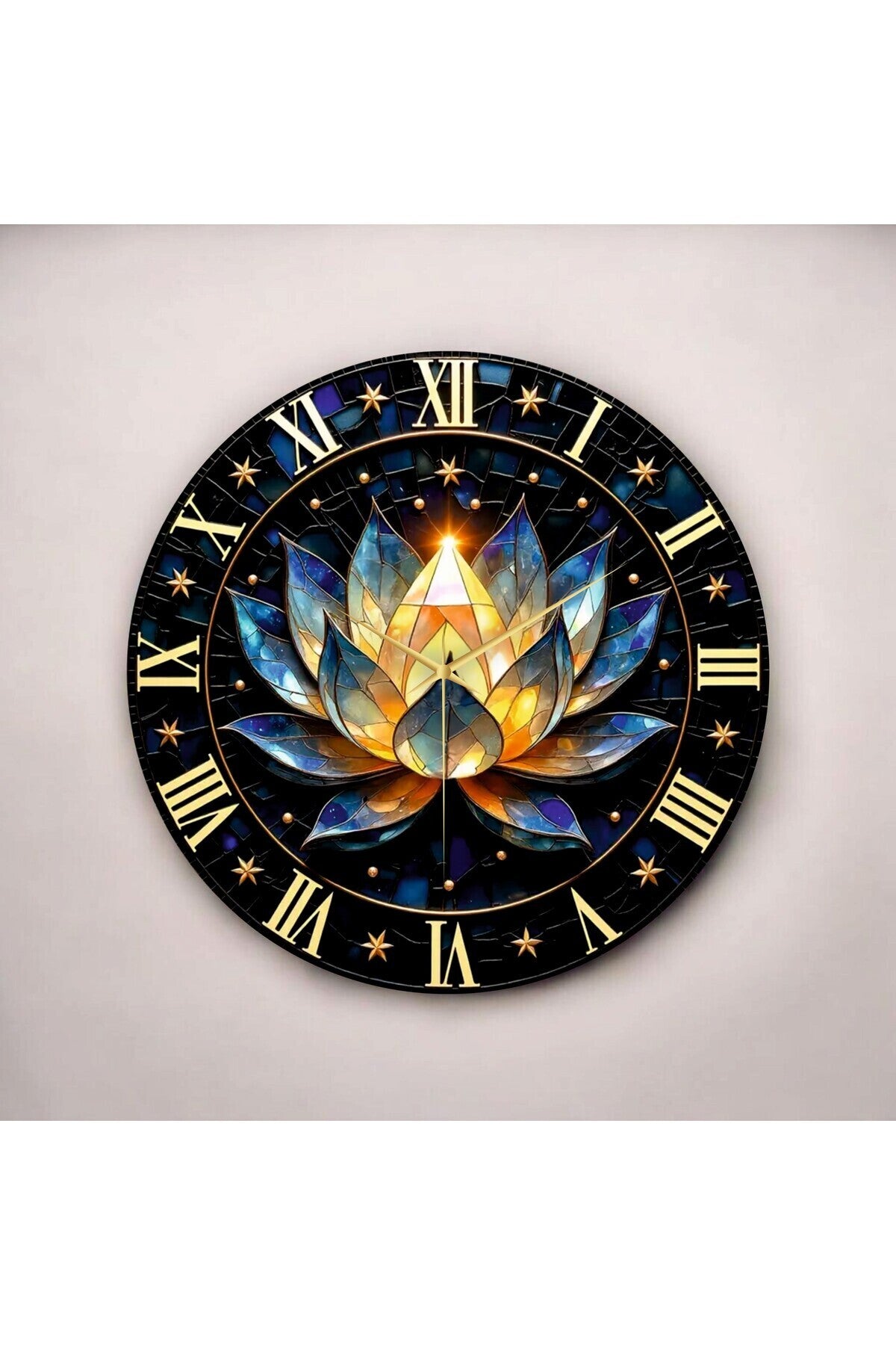 Renkli Baskı Desenli Roma Rakam Hediyelik Ahşap Sessiz Tablo Duvar Saati