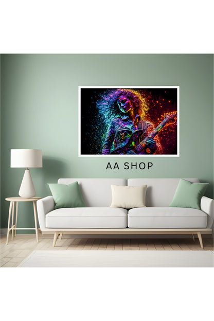 Müzik Kadın Büyük Boy Renkli Solmaz Kaliteli Baskı Çerçeve Görünümlü MDF Tablo 70x50cm 143