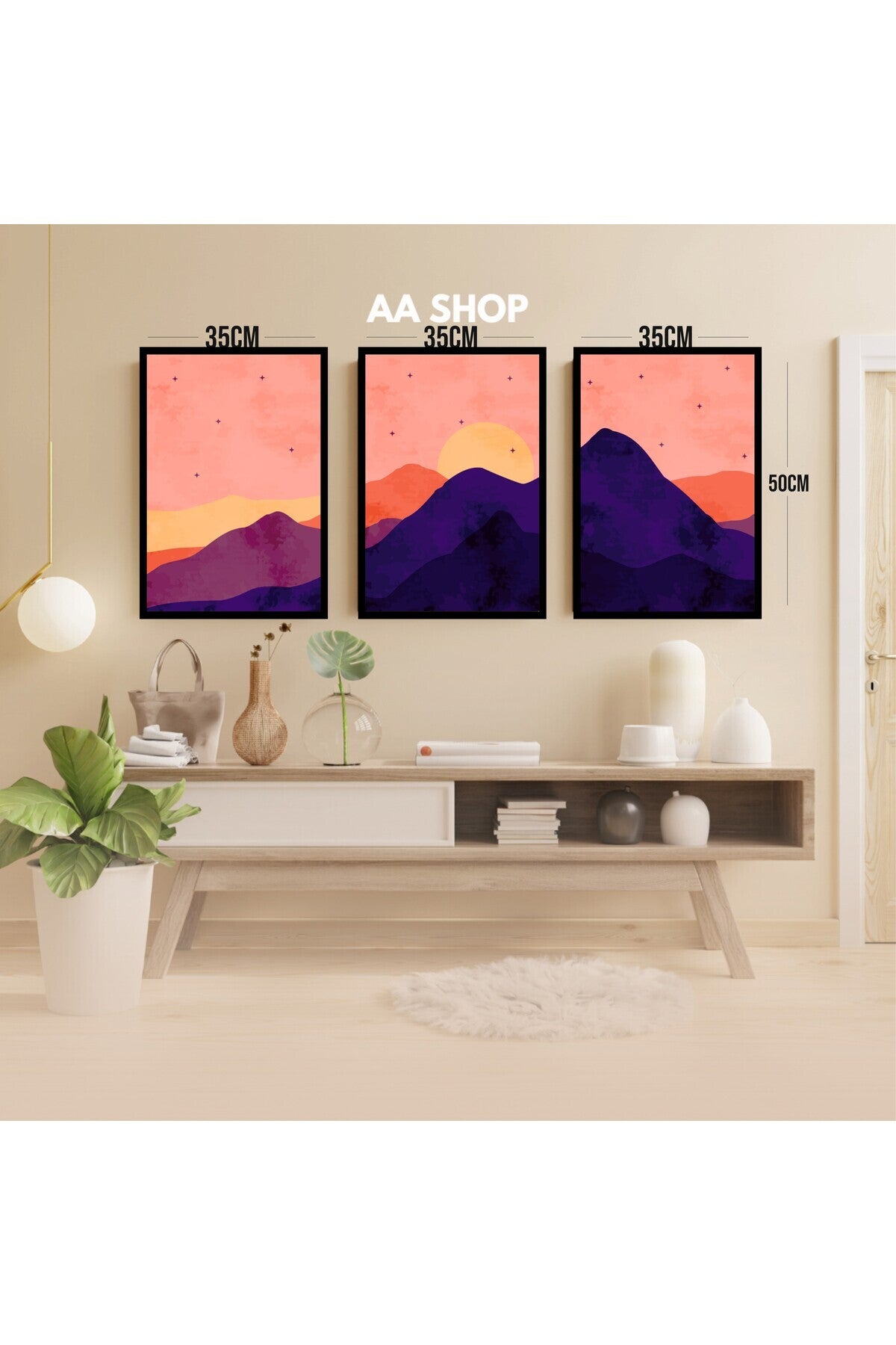 3 Parça Doğa Renkli Solmaz Kaliteli Baskı Çerçeve Görünümlü MDF Tablo Set 36