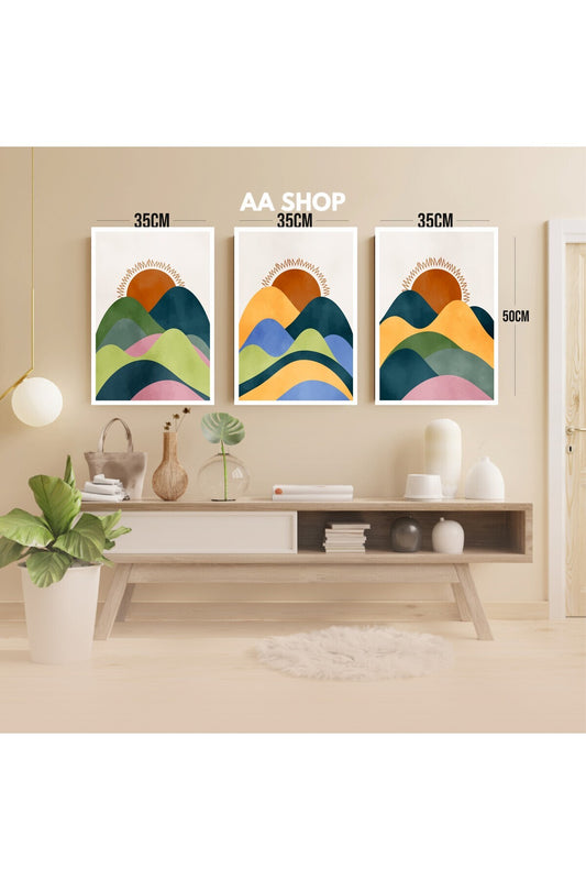 3 Parça Doğa Renkli Solmaz Kaliteli Baskı Çerçeve Görünümlü MDF Tablo Set 62