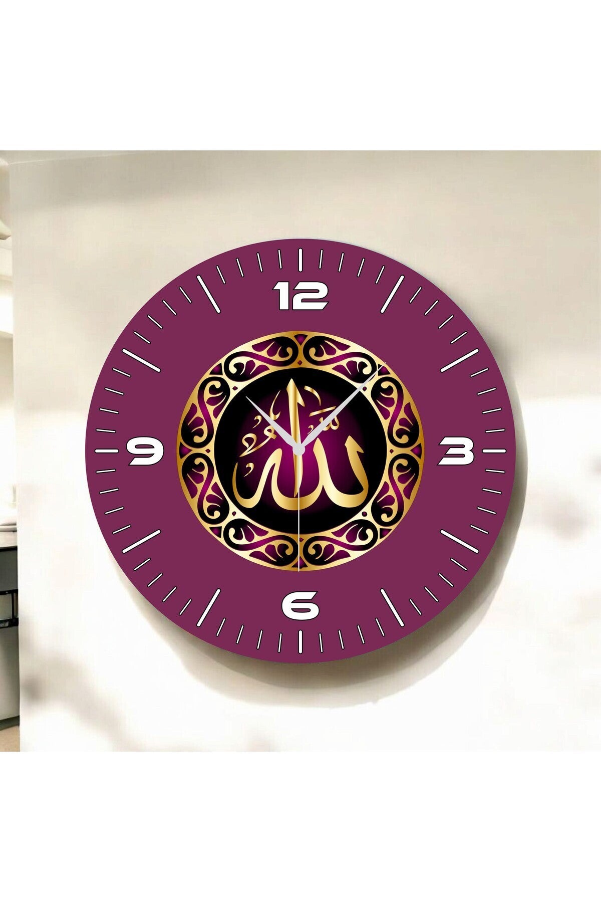 Renkli Baskı Dini Desenli Sayılı Hediyelik Ahşap Sessiz Tablo Duvar Saati