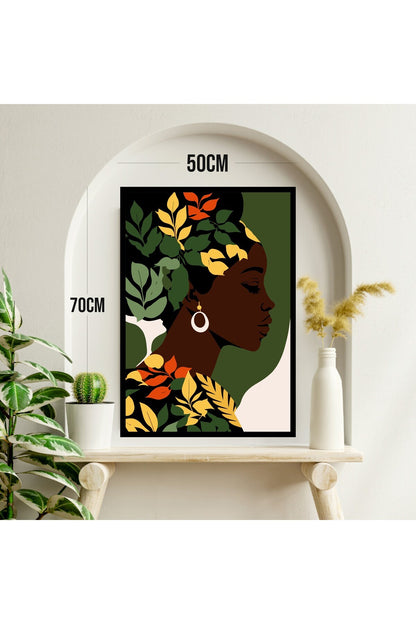 Afrika Kadın Büyük Boy Renkli Solmaz Kaliteli Baskı Çerçeve Görünümlü MDF Tablo 70x50cm 11