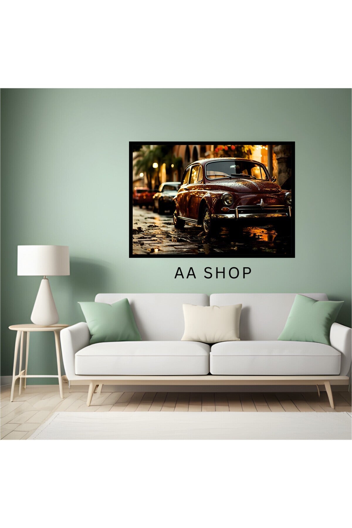 Vosvos Araba Büyük Boy Renkli Solmaz Kaliteli Baskı Çerçeve Görünümlü MDF Tablo 70x50cm 154