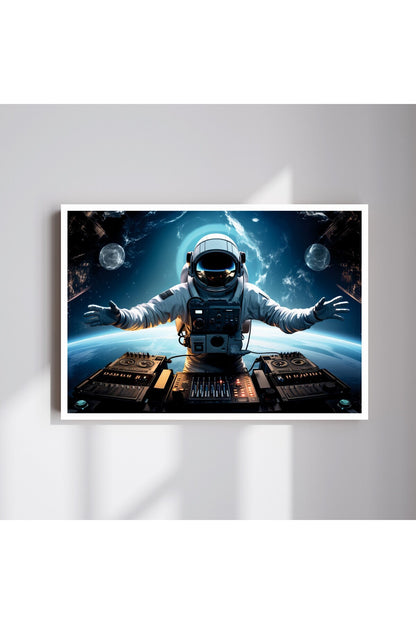 Uzay Astronot Büyük Boy Renkli Solmaz Kaliteli Baskı Çerçeve Görünümlü MDF Tablo 70x50cm 120