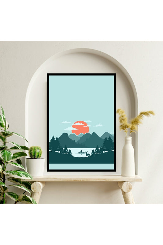 Doğa Manzara Büyük Boy Renkli Solmaz Kaliteli Baskı Çerçeve Görünümlü MDF Tablo 70x50cm 88