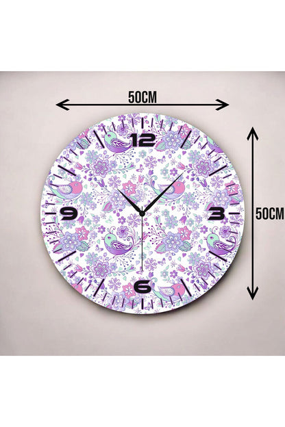 Renkli Baskı Çiçek Kuş Desenli Sayılı Hediyelik Ahşap Sessiz Tablo Duvar Saati