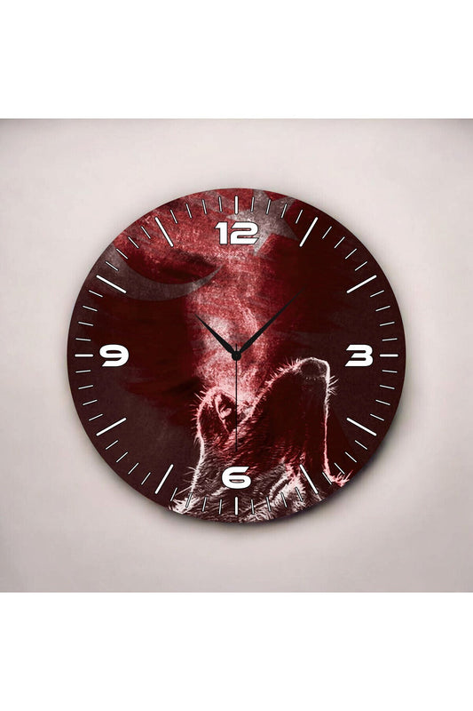 Renkli Baskı Bozkurt Desenli Sayılı Hediyelik Ahşap Sessiz Tablo Duvar Saati