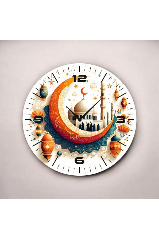 Renkli Baskı Dini Desenli Sayılı Hediyelik Ahşap Sessiz Tablo Duvar Saati